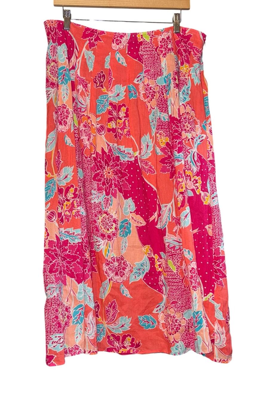 Vintage Linen Blend Floral Midi Skirt Women's XL Boho Hippie Fairy Whimsical